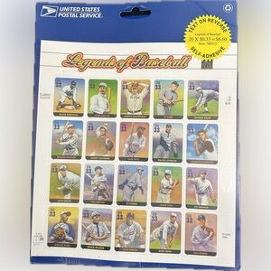 2000’s Legends Of Baseball Sheet Of 20 Stamps USPS 33 Cent Stamps